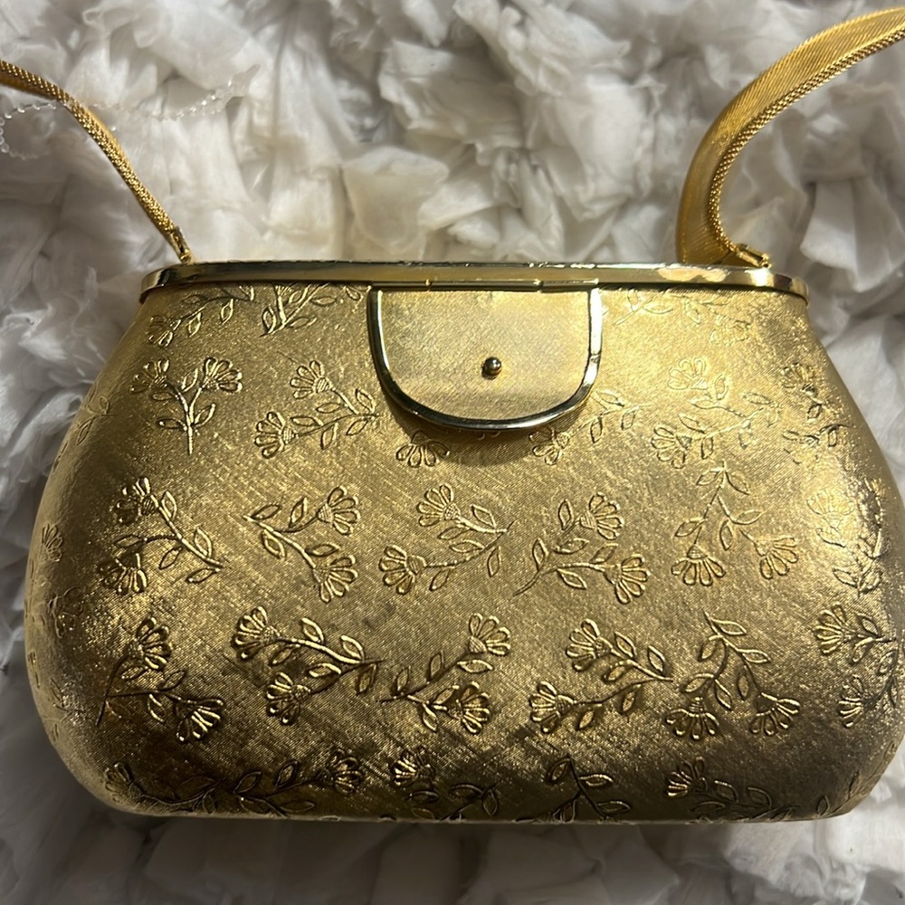 Rosenfeld Vintage Gold Floral Evening Purse Women’s Size 6.5"W x 2"D x 4”H